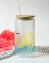 Load image into Gallery viewer, Frosted Can Glass 16oz-Sun and Waves
