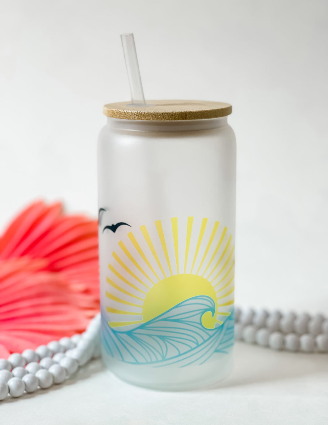 Frosted Can Glass 16oz-Sun and Waves