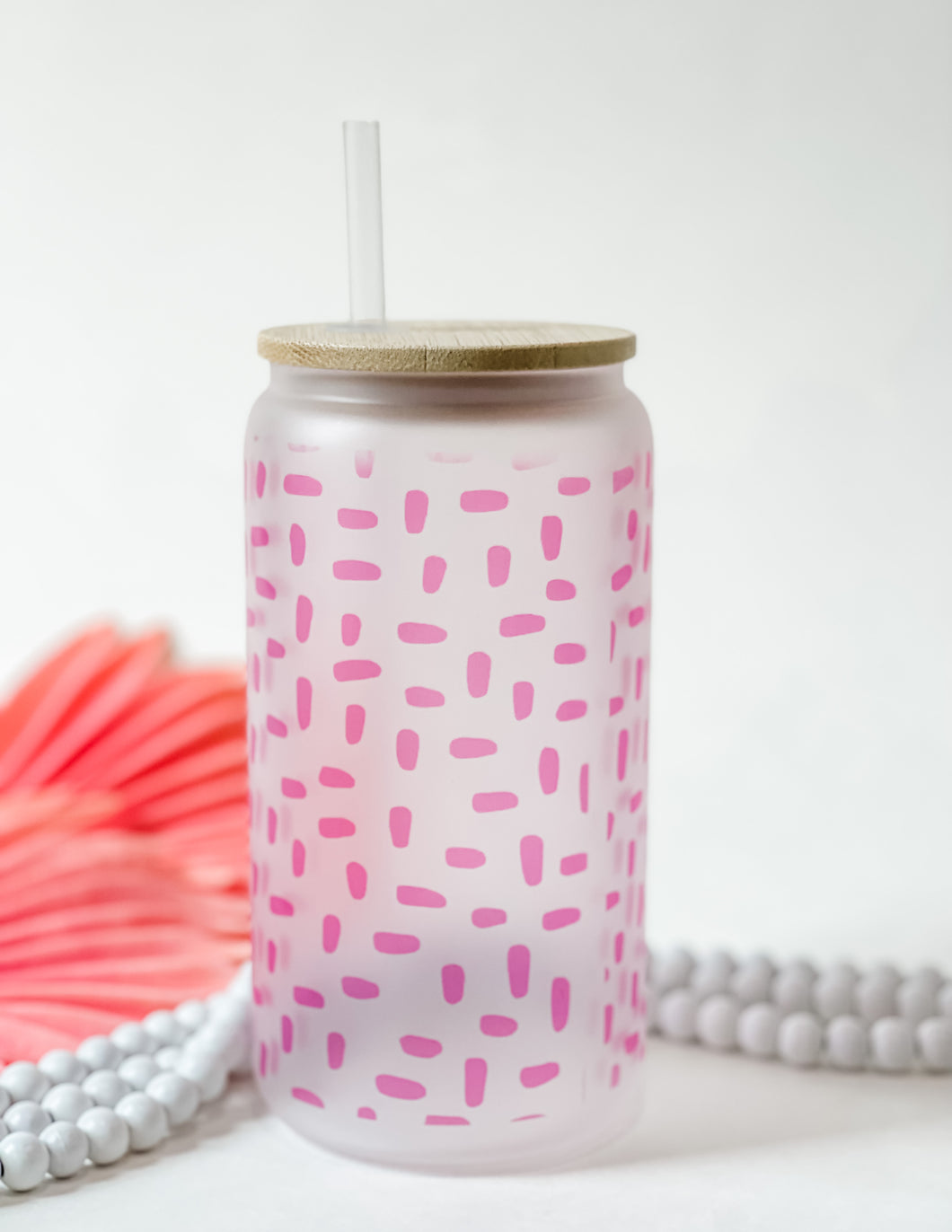 Frosted Can Glass 16oz-Pink Print