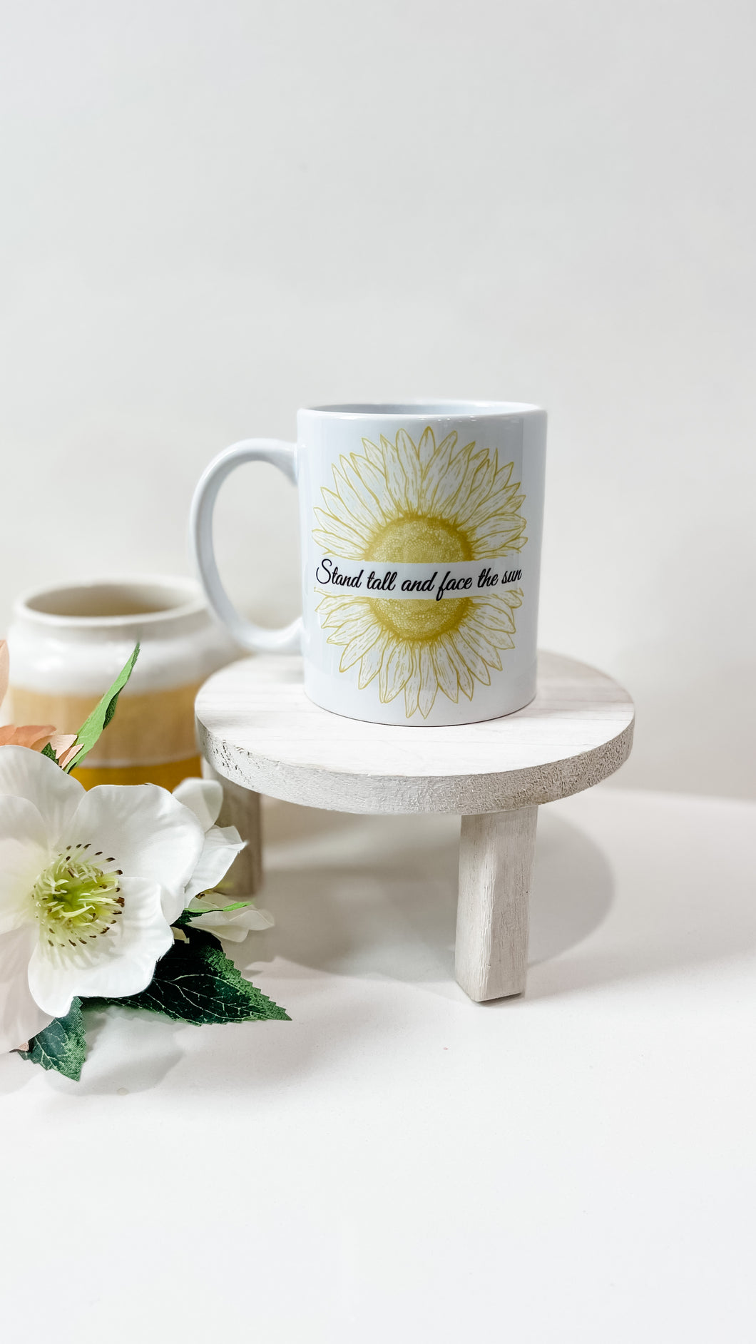 White Mug 12 OZ- Sunflower