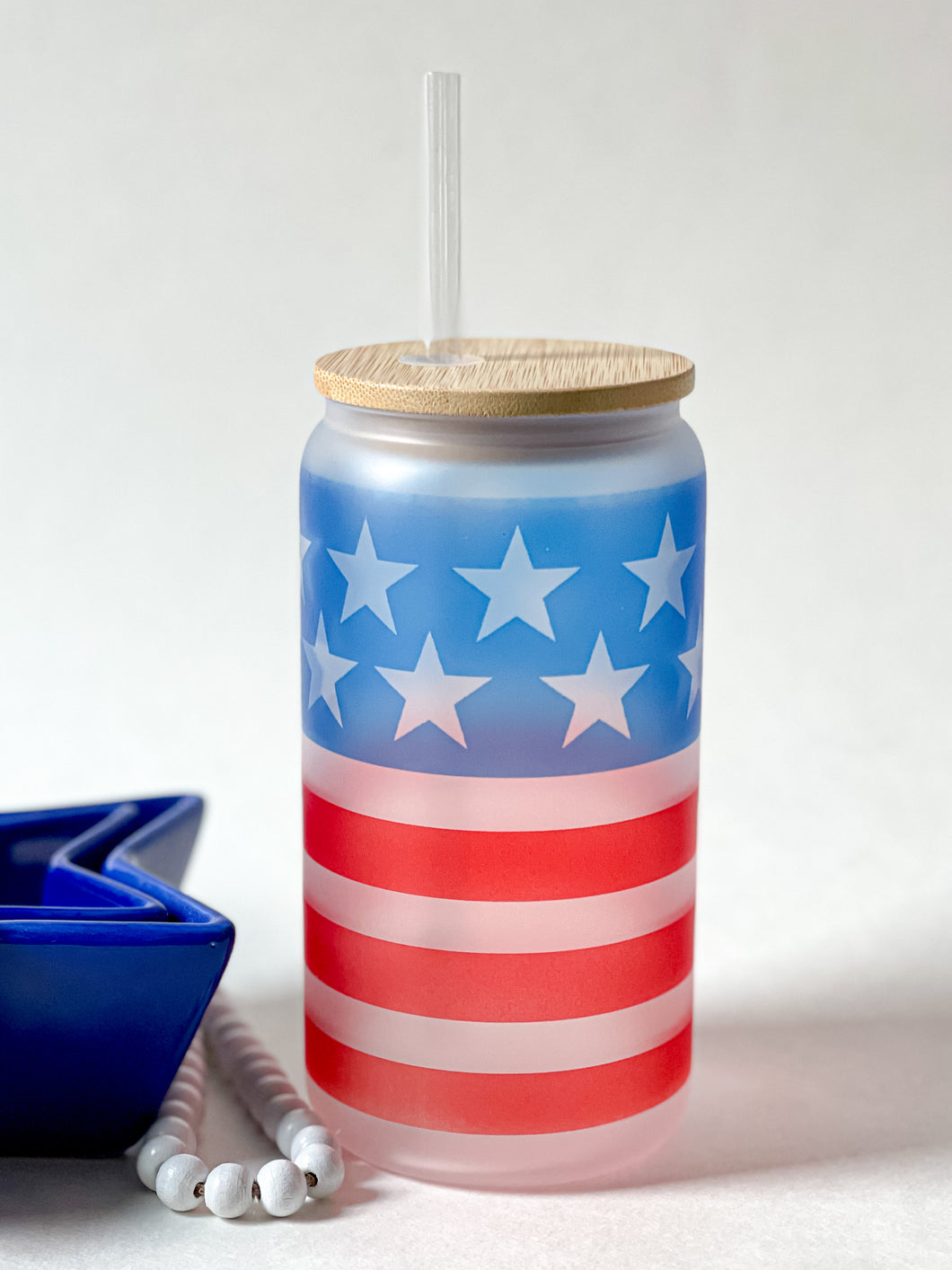 Frosted Can Glass 16oz-American Flag