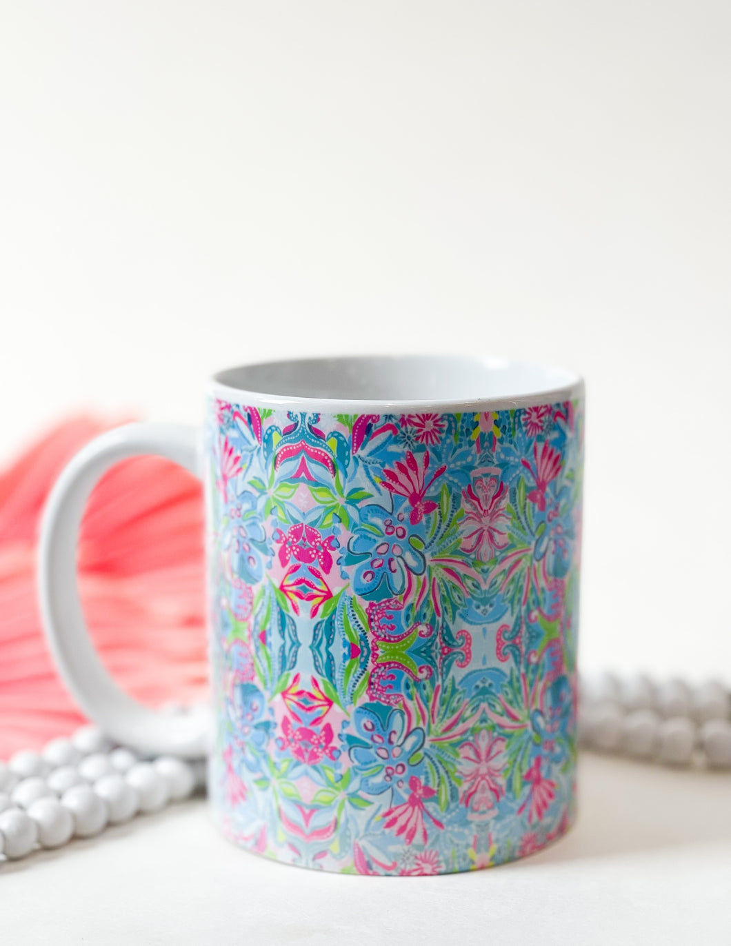 White Mug 12 OZ- Tropical Print