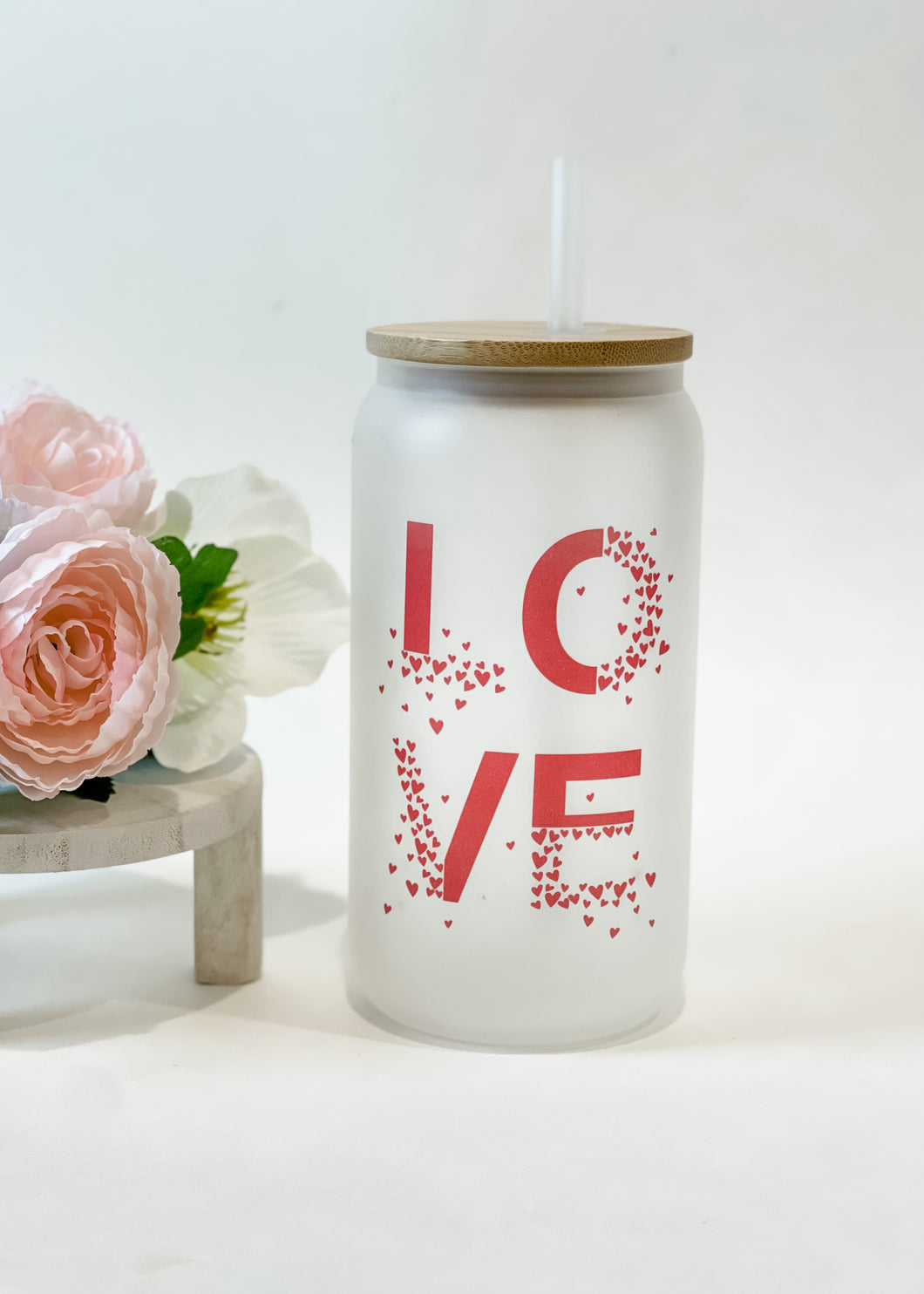 Frosted Can Glass 16oz- LOVE