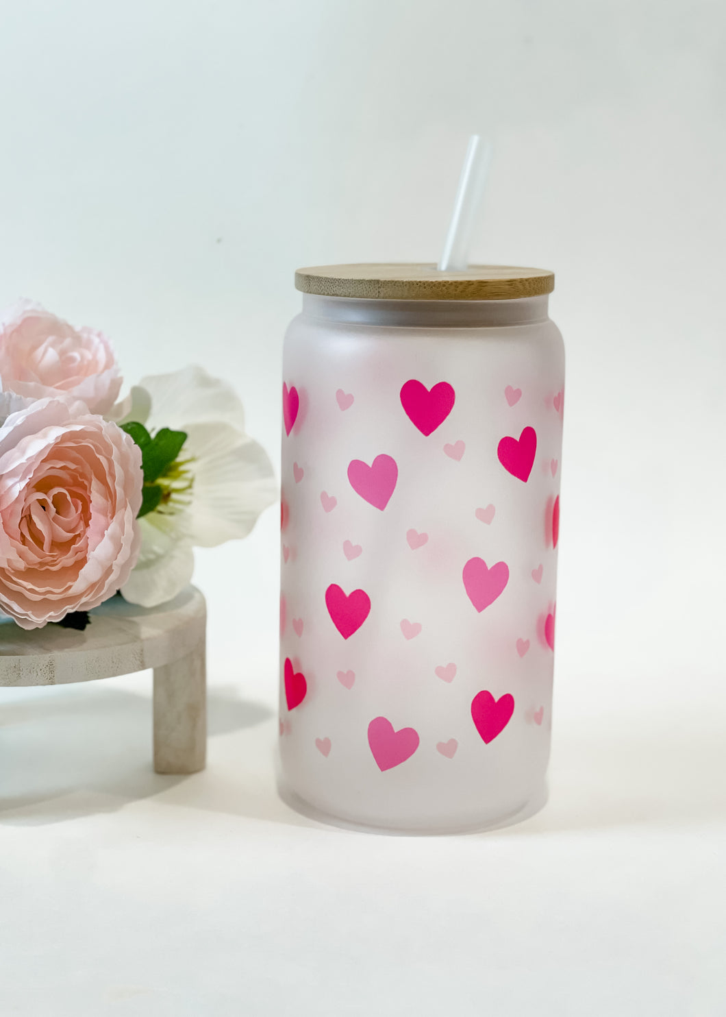 Frosted Can Glass 16oz- So Many Hearts