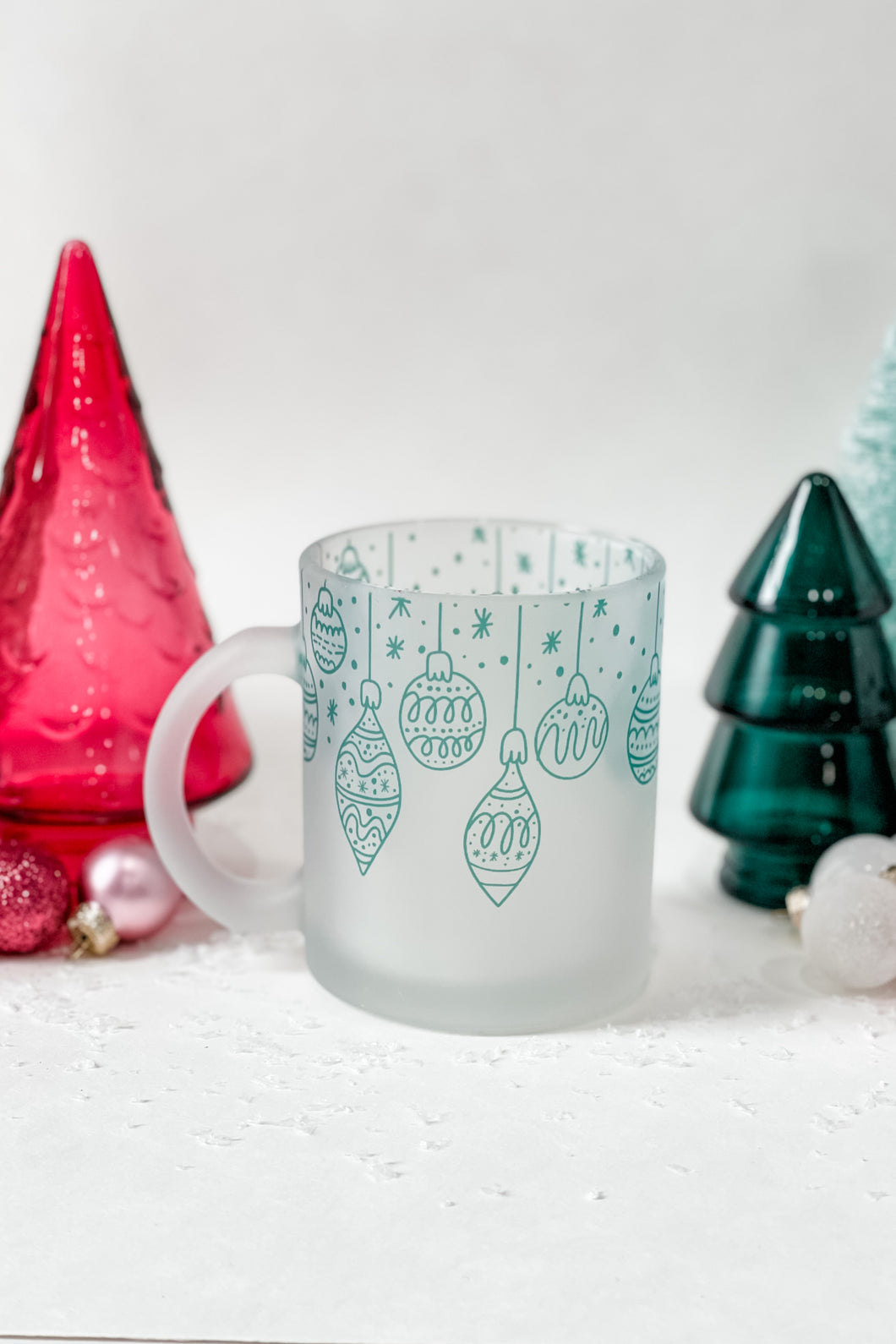Frosted 11oz Mug- Green Ornaments